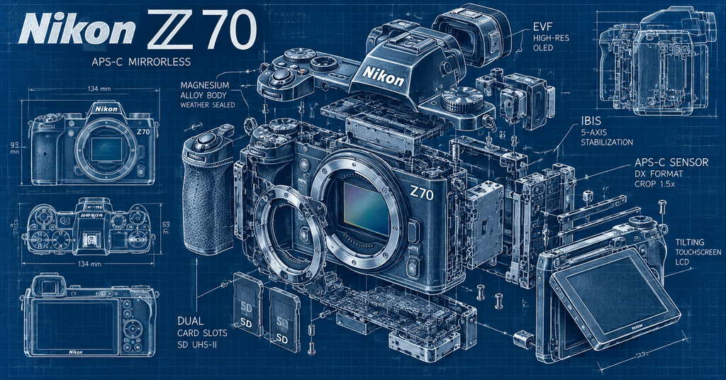 Nikon Z70 – nezvanična 3D tehnička skica fotoaparata